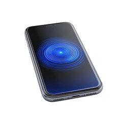 Modern silver smartphone displaying a mesmerizing blue ripple effect on on transparent background