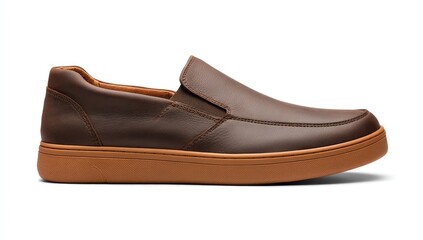 Brown leather slip-on shoes with a cushioned sole