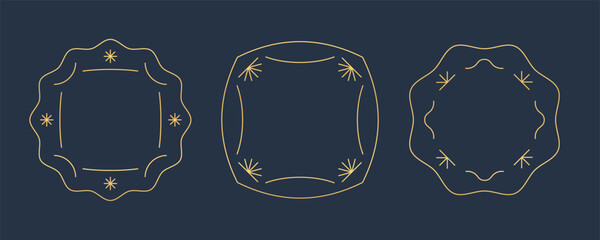 Golden frame minimalist line collection. Geometric line rectangle vintage printable template.