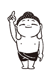 ブッダ　笑顔　花まつり　白黒