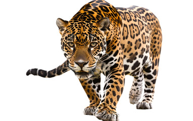 Fototapeta premium Sleek Jaguar Stalking on transparent background PNG.