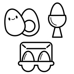 fresh eggs in outline icon set