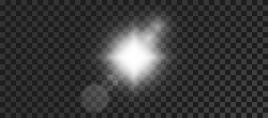 White Lens Flare — Abstract Glowing Light Burst with Bokeh, Radiant Beams, and Star Effects on Isolated Background for Creative, Studio, or Photo Design Use