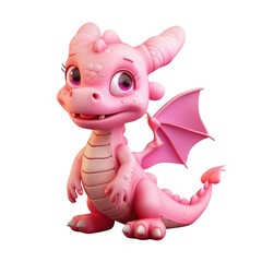 Cute pink cartoon dragon on black background