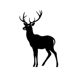 Elegant Deer Silhouette: A striking silhouette of a majestic deer with impressive antlers, standing gracefully against a plain backdrop.