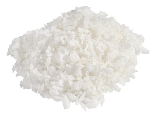 Pile coconut flakes isolated on a transparent background. Completely in focus. Full depth of field. PNG.