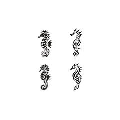 Naklejka premium Unique Tribal Seahorse Vector Tattoo set, Designs - Artistic Black Ink Patterns for Body Art Lovers.