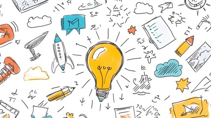 A whiteboard filled with startup ideas and business models