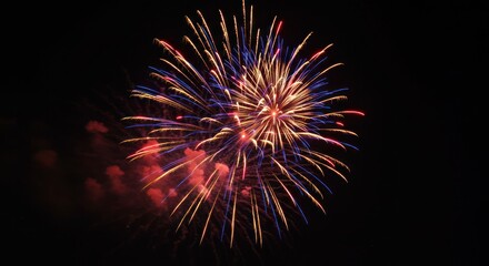 Dramatic close-up of exploding fireworks, vibrant colors and smoke