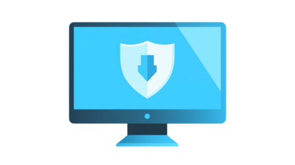 Secure Download Icon on Computer Screen  Safeguarded Data Transfer on white and transparent Background