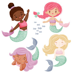 Charming Pastel Mermaid Vector Clipart Set