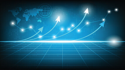 Blue Futuristic Circuit Abstract technology background Hi-tech system concept vector illustration and light blue growth arrows.