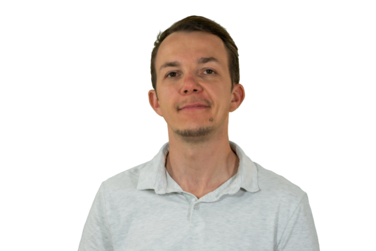 Studio portrait of man with neutral expression in casual clothing, ready for compositing. Isolated.. Transparent png.