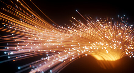 Illuminated Fiber Optic Cables Radiating Light in a Dark Space