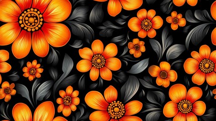 Red and gold floral design in traditional Khokhloma style, great for ethnic print materials, souvenir packaging, and heritage branding.