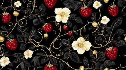Khokhloma-style pattern with stylized folk motifs and swirling leaves, perfect for authentic textile prints and traditional surface design.