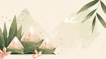 Dragon Boat Festival Zongzi Background: Vibrant Vector Art Blending Traditional Rice Dumpling Elements with Festive Flair. 