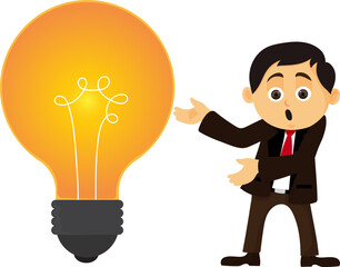 Cartoon Businessman Presenting a Bright Idea with Light Bulb Vector Illustration.