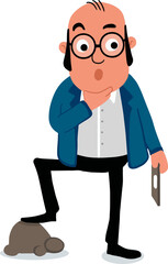 Cartoon character of socking old businessman with in blue suit vector illustration.