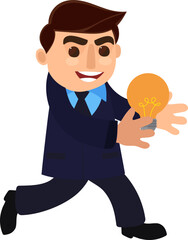 Cartoon Businessman Holding a Light Bulb of Bright Idea Concept Vector Illustration.