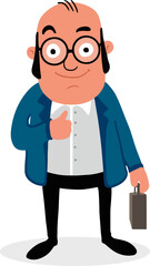 Cartoon character of old businessman showing thumbs up and hold a briefcase vector illustration.