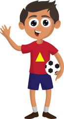 Cartoon Happy Football Player Holding Ball Vector Illustration.