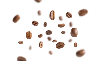 Coffee beans levitate. Roasted coffee beans flying on white background with clipping path. Close up image. © Lifestyle Graphic
