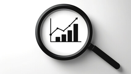 Business Growth Analysis Concept – Magnifying Glass Over Graph with Upward Arrow and Financial Chart