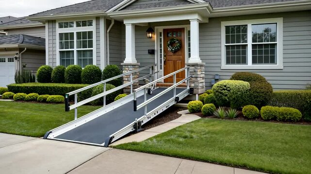 Accessible House Entrance with Ramp Suburban Front Yard