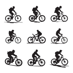biking silhouette set, Black & White silhouette set 