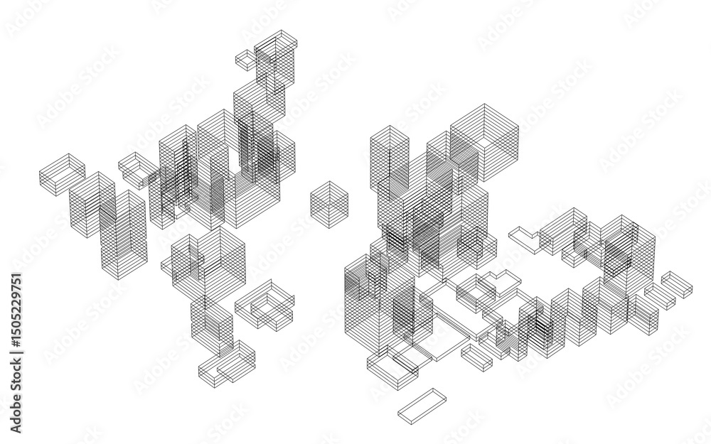 Poster abstract geometric wireframe in linear style. matrix cubes pattern background for architectural temp