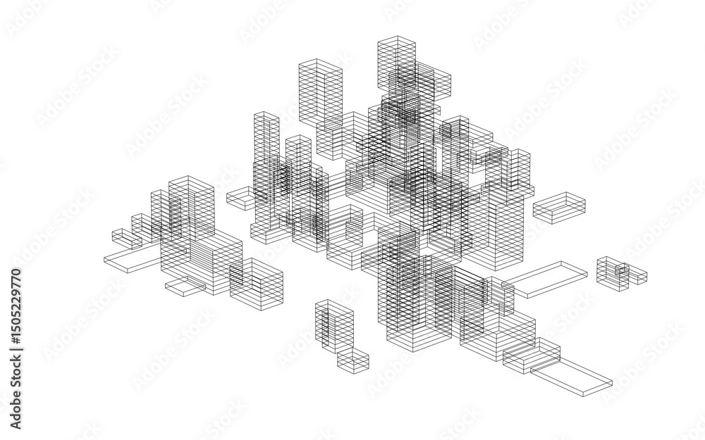 Fototapete abstract geometric wireframe in linear style. matrix cubes pattern background for architectural temp
