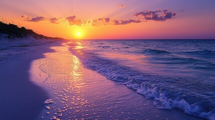 Sunset over beach, vibrant colors