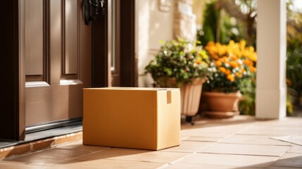 A brown box is sitting on a porch