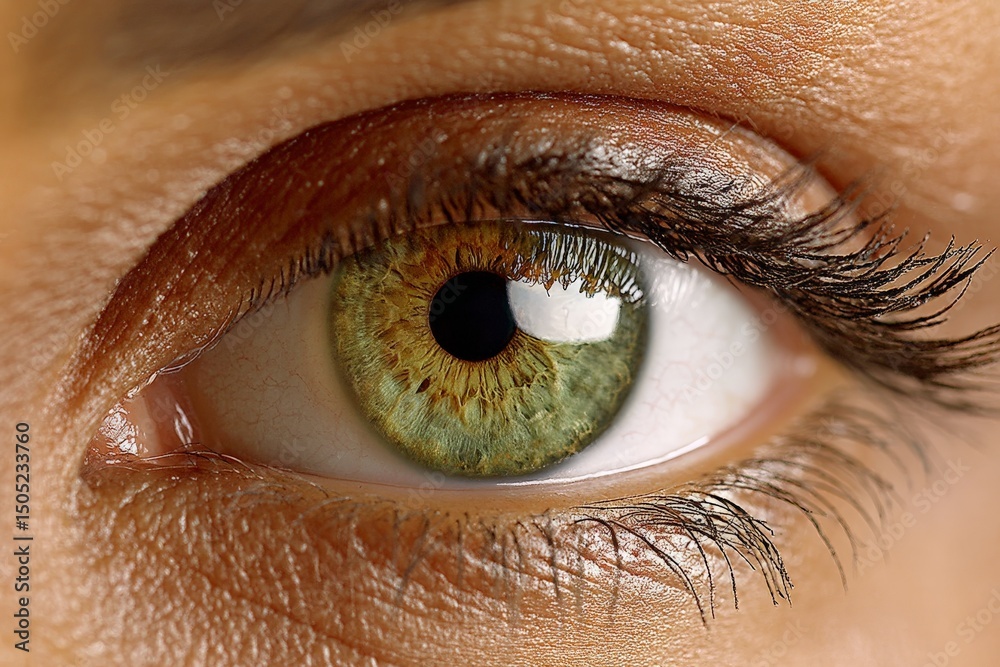 Poster detailed close-up of a green eye showcasing unique patterns and textures during natural light condit