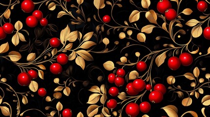 Ornamental Russian folk pattern in Khokhloma art style, suitable for wallpaper, fabric textures, and cultural visual storytelling.
