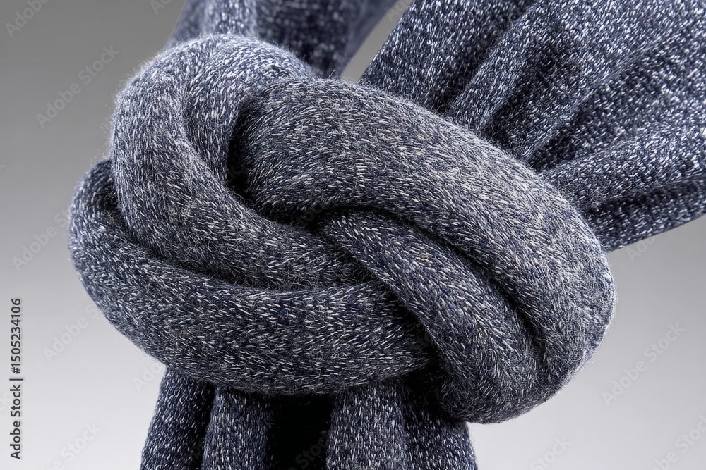 Poster stylish knitted scarf is elegantly knotted, showcasing texture and warmth in a modern design setting
