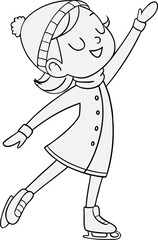 A cute young girl figure skating with a big smile,