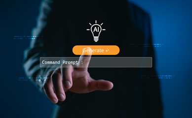 Artificial intelligence concept with command prompt and generate button interface. Futuristic UI...