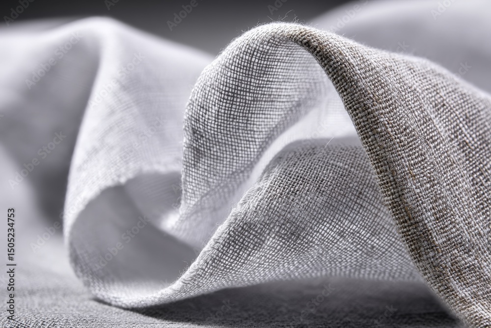 Poster Soft, flowing linen fabric draped elegantly on a smooth surface showcasing texture and light interplay in natural tones