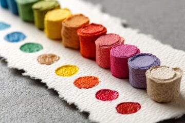 Colorful watercolor paint set arranged on textured paper featuring vibrant hues ready for artistic creation