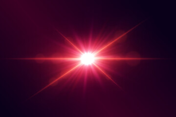Glowing red star with light rays and lens effects.
