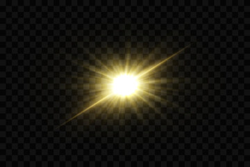 Bright light effect of a star with glowing rays. On a transparent background.
