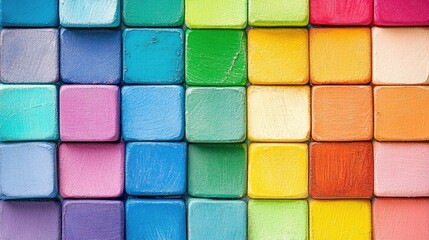 Colorful wooden blocks arranged in a grid pattern.