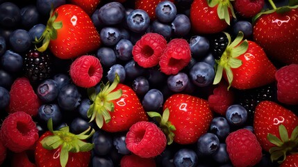 Obraz premium Background of berries. Strawberries and blueberries top view