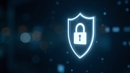 Cybersecurity Shield and Lock Icon on Digital Background