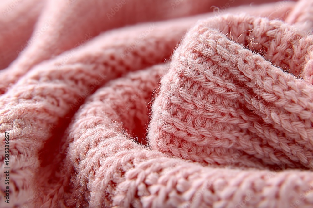 Aufkleber close-up of soft pink knitted fabric showcasing texture and warmth in cozy setting