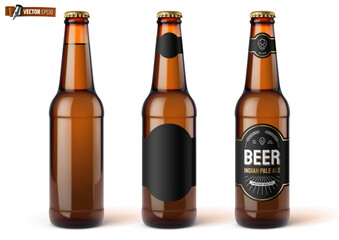 Vector realistic illustration of beer bottles on a white background.