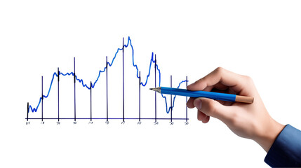 Hand Drawing Blue Stock Market Graph on white and transparent Background