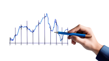Hand Drawing Blue Stock Market Graph on white and transparent Background
